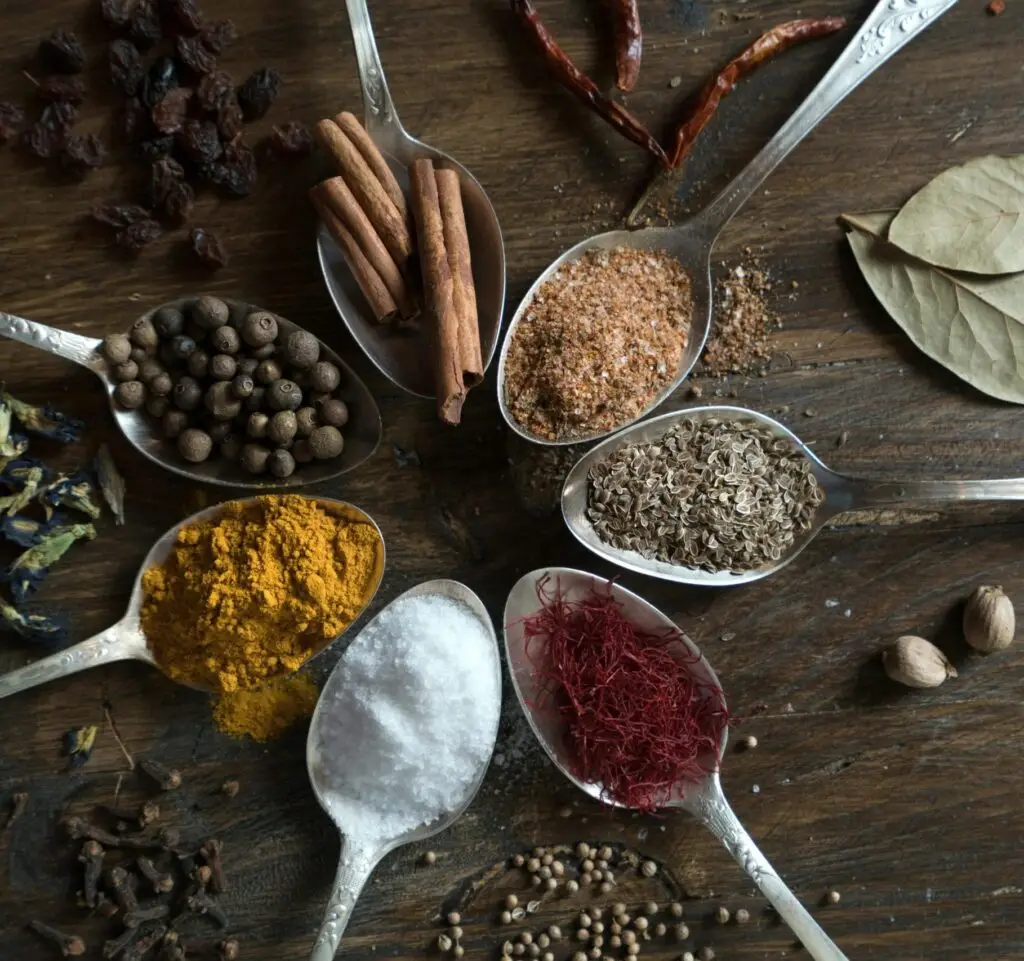spoonful of turmeric, red chilli and coriander powder